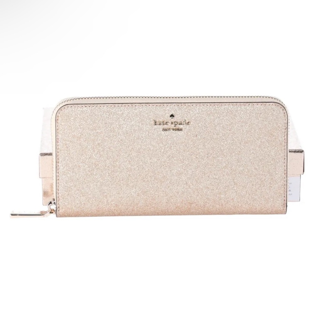 Kate Spade Shimmy Tinsel Glitter Boxed Large Continental Wallet Gold Holiday - Picture 1 of 8